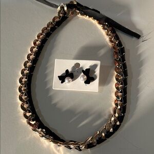 Gold and Black Chain Necklace with Earrings light weight pieces.